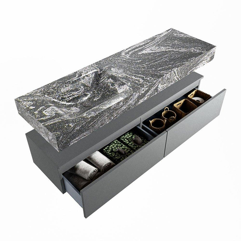 Mondiaz ALAN-DLUX Ensemble de meuble - 150cm - meuble Plata mat - 2 tiroirs - Lavabo Cloud Lava suspendu - vasque Gauche - 0 trous de robinet SW808383
