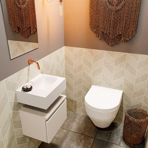 MONDIAZ ANDOR Toiletmeubel 40x30x30cm met 0 kraangaten 1 lades linen mat Wastafel Lex rechts Solid Surface Wit SW474164