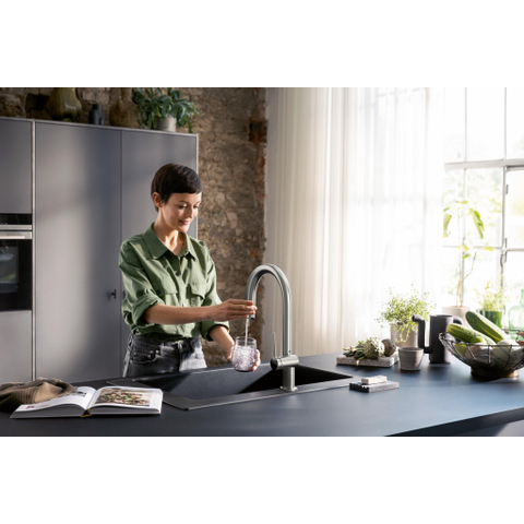 Hansgrohe Aqittura M91 SodaSystem 210, uittrekbare uitloop 1jetsBox, starter set RVS-look SW1567435