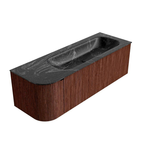 Mondiaz KURVE-DLUX Ensemble de meuble de salle de bains - 135x46x40cm - 1 tiroir - 1 porte - vasque solid surface - droite - sans trou de robinet - Ruby SW1416047