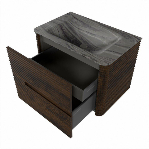 Mondiaz CIRO-DLUX Badkamermeubelset - 70x45x50cm - Solid surface wastafel Sombra - 1 wasbak Midden - zonder kraangaten - 2 lades - Walnut SW1530744