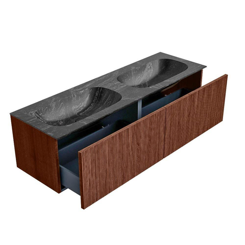 Mondiaz KURVE-DLUX Badkamermeubelset - 150x46x40cm - 2 lade - wastafel solid surface - dubbel - zonder kraangat - Ruby SW1416023