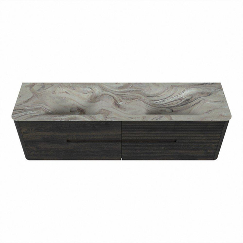 Mondiaz CIRO-DLUX Meuble de salle de bains - 170x45x50cm - Plan vasque solid surface Glace - 2 lavabos double - 2 trous de robinet - 4 tiroirs - Shadow SW1532272