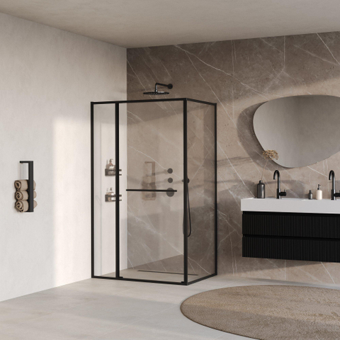 BRAUER Luminis Douchecabine - 120x90x200cm - 3-delig naar binnen draaiend - helder glas - omkeerbaar - incl. glascoating - mat zwart SW1580971