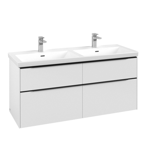 Villeroy & Boch Subway 3.0 wastafelonderkast - 130x55x45cm - met Volcano Black greep - 2 sifonuitsparingen links en rechts - spaanplaat - Pure White (wit) SW701677