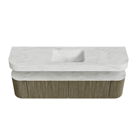 MONDIAZ THOR-DLUX 180cm meuble de salle de bains arrondi gauche + droite couleur Shadow avec 2 tiroirs et 2 portes. Vasque suspendue CLOUD Milieu sans trou de robinet couleur Opalo. SW1466137