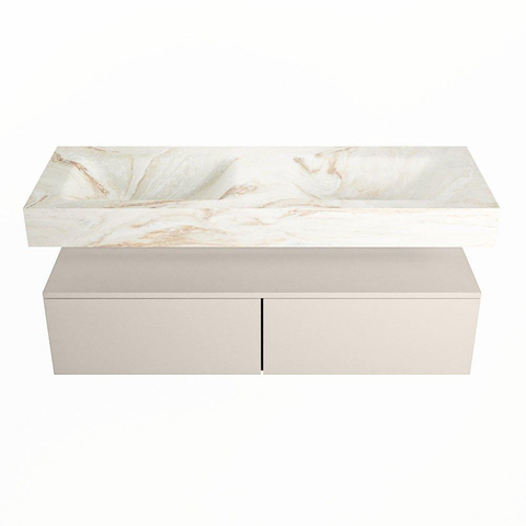 MONDIAZ ALAN - DLUX Ensemble meuble de salle de bains - 130cm - meuble sous-vasque - Linen - 2 tiroirs - lavabo suspendu - 2 vasques - 2 trous de robinet - Frappe SW804779