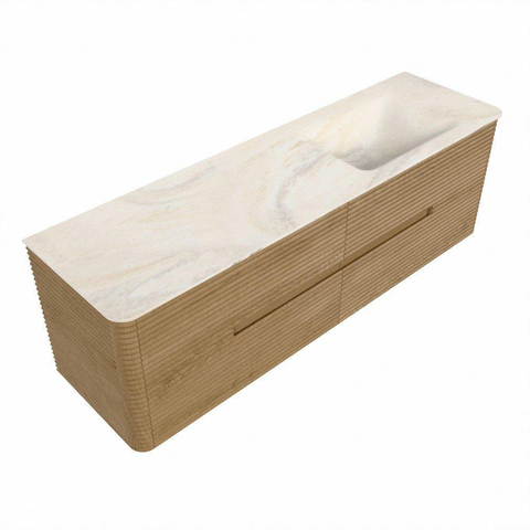 Mondiaz CIRO-DLUX Badkamermeubelset - 160x45x50cm - Solid surface wastafel Ostra - 1 wasbak Rechts - zonder kraangaten - 4 lades - Oak SW1530939