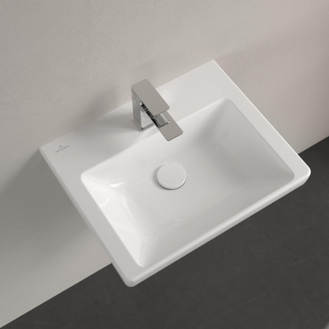 Villeroy & Boch Subway 3.0 fontein - 50x40x14.5cm - met 1 kraangat en overloopgat CeramicPlus - White Alpine (glans wit) SW702066