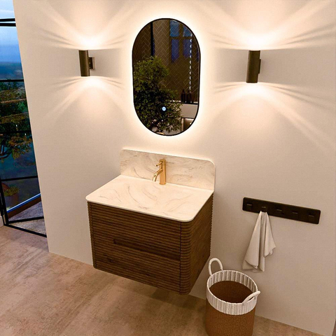 Mondiaz CIRO-DLUX Badkamermeubelset - 70x45x50cm - Solid surface wastafel Ostra - 1 wasbak Midden - 1 kraangat - 2 lades - Dusk SW1532906