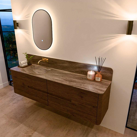 Mondiaz CIRO-DLUX Badkamermeubelset - 180x45x50cm - Solid surface wastafel Oza - 1 wasbak Links - zonder kraangaten - 4 lades - Dusk SW1533315