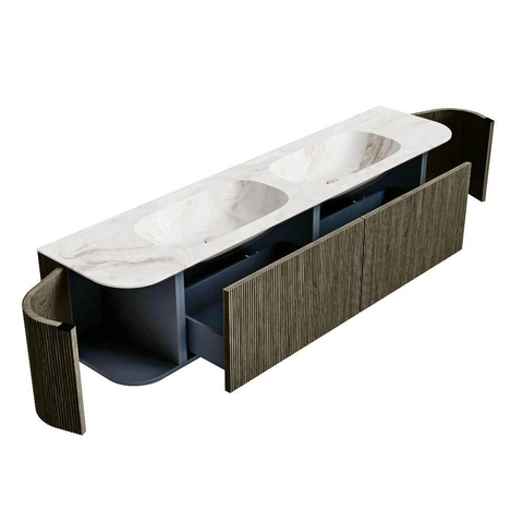 Mondiaz KURVE-DLUX Badkamermeubelset - 190x46x40cm - 2 lade - 2 deuren - wastafel solid surface - dubbel - 2 kraangaten - Shadow SW1414400