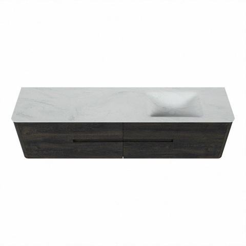 Mondiaz CIRO-DLUX Badkamermeubelset - 190x45x50cm - Solid surface wastafel Opalo - 1 wasbak Rechts - 1 kraangat - 4 lades - Shadow SW1532439