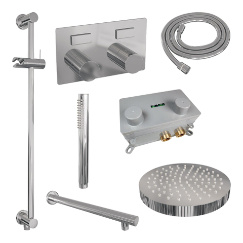 BRAUER Stripe Thermostatische Inbouw Regendouche - drukknoppen - SET 31 - 25cm douchekop - rechte muurarm - staaf handdouche - doucheslang - geïntegreerde glijstang - chroom SW1434770
