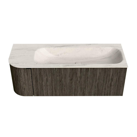 MONDIAZ KURVE-DLUX 125cm badmeubel ronding Links kleur Shadow met 1 lade en 1 deur. Wastafel BIG MEDIUM Rechts zonder kraangat Meli. SW1431788
