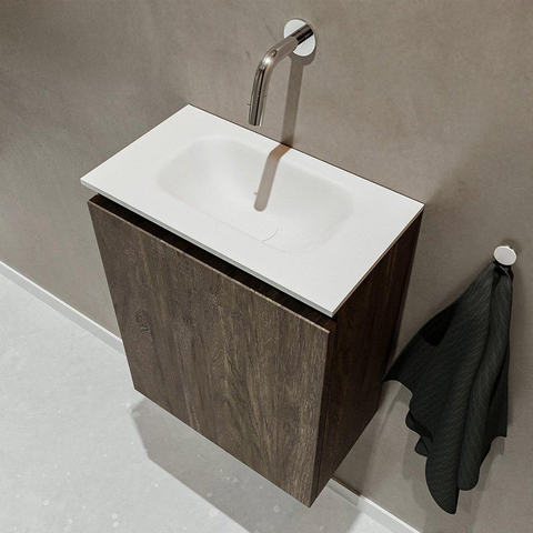 MONDIAZ TURE Fonteinset - 40x23x50cm - 0 kraangaten - 1 deur - dark brown mat - Wasbak midden - Solid Surface Wit SW475148