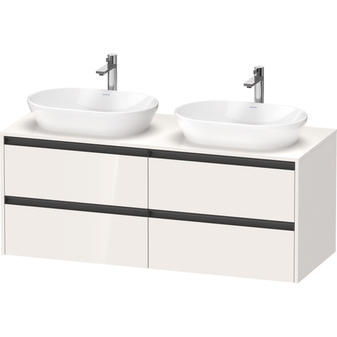 Duravit Ketho.2 Wastafelonderbouwkast - inclusief consoleplaat - met 4 laden - voor dubbele waskommen - 140x55x56.8cm - met handgrepen antraciet - hoogglans wit SW772917