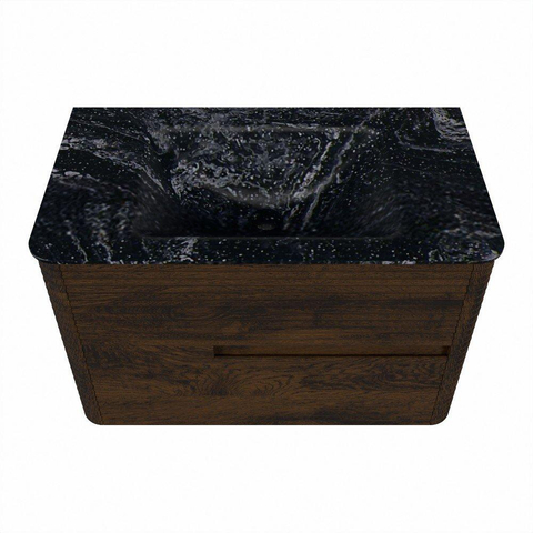 Mondiaz CIRO-DLUX Ensemble de meubles de salle de bains - 80x45x50cm - lavabo solid surface Lava - 1 vasque centrale - sans trous de robinet - 2 tiroirs - Noyer SW1530160