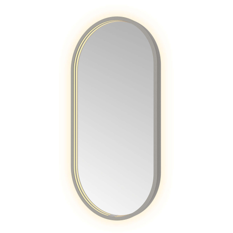 Hotbath &MORE Spiegel Oval - 40x80cm - direct en indirect LED - spiegelverwarming - dimbaar - met afstandsbediening - PVD - geborsteld gunmetal antraciet SW1245606