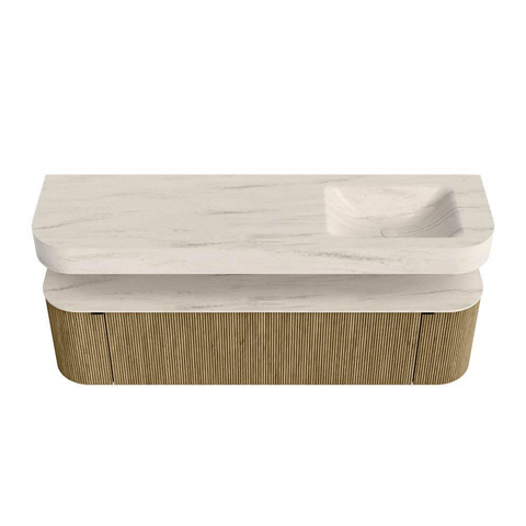 MONDIAZ THOR-DLUX 170cm meuble de salle de bains arrondi gauche + droite couleur Dusk avec 1 tiroir et 2 portes. Vasque suspendue CLOUD Droite sans trou de robinet couleur Meli. SW1465764