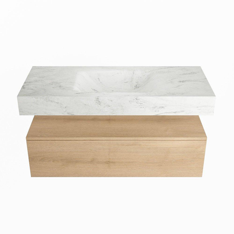 Mondiaz ALAN-DLUX Ensemble de meuble - 110cm - meuble Washed Oak mat - 1 tiroir - Lavabo Cloud Opalo suspendu - vasque Centre - 0 trous de robinet SW808543