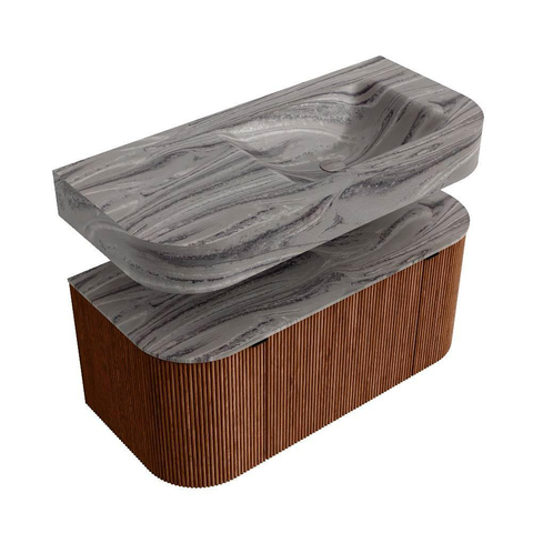 MONDIAZ THOR-DLUX 100cm meuble de salle de bains arrondi gauche + droite couleur Ruby avec 1 tiroir et 2 portes. Vasque suspendue CLOUD Droite sans trou de robinet couleur Sombra. SW1467626