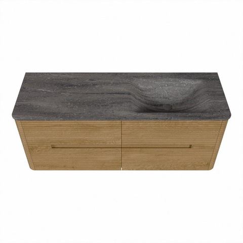 Mondiaz CIRO-DLUX Ensemble de meubles de salle de bains - 130x45x50cm - Plan-vasque Solid Surface Oza - 1 lavabo à droite - 1 trou de robinet - 4 tiroirs - Chêne SW1531132