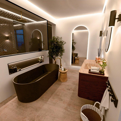 Mondiaz CIRO-DLUX Meuble de salle de bains - 120x45x50cm - Plan vasque solid surface Arena - 1 lavabo à droite - sans trous de robinetterie - 2 tiroirs - Ruby SW1531706