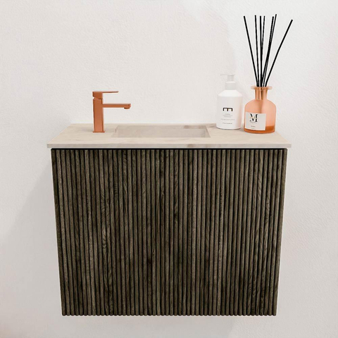 Mondiaz JOYA-DLUX 50cm toiletmeubel - kleur Shadow - Wastafel FAYE positie Links 1 kraangat kleur Frappe. SW1422717