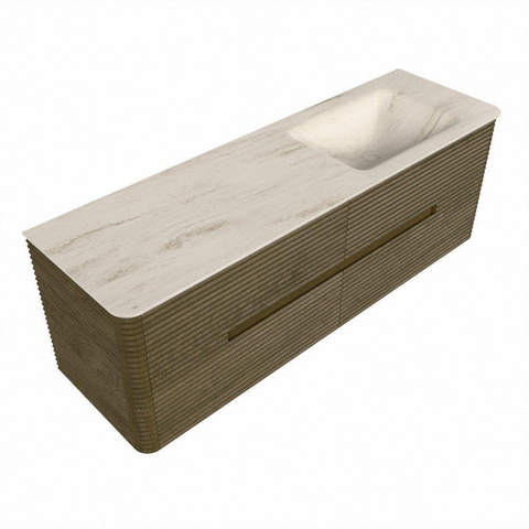 Mondiaz CIRO-DLUX Meuble de salle de bains - 150x45x50cm - Plan-vasque solid surface Meli - 1 vasque à droite - 1 trou de robinet - 4 tiroirs - Dusk SW1533167