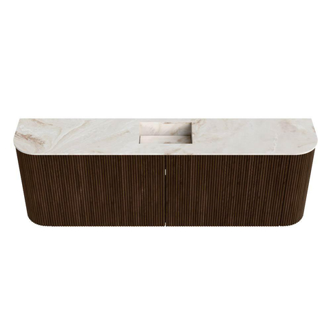 Mondiaz JOYA-DLUX 123.2cm toiletmeubel - ronding links en rechts kleur Walnut - Wastafel FAYE positie Midden Zonder kraangat kleur Frappe. SW1422346