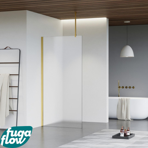 FugaFlow Eccelente Vetro douche à l'italienne salle de bain - 40x200cm - verre mat - bras plafond - laiton brossé SW1124902