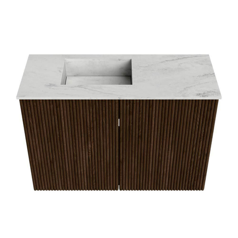 Mondiaz JOYA-DLUX 60cm meuble de salle de bains - couleur Walnut - Vasque FAYE position Gauche Sans trou de robinet couleur Opalo. SW1422499