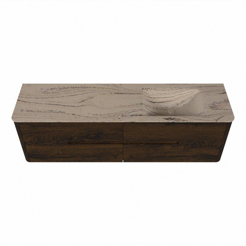 Mondiaz CIRO-DLUX Badkamermeubelset - 170x45x50cm - Solid surface wastafel Arena - 1 wasbak Rechts - 1 kraangat - 4 lades - Walnut SW1530473