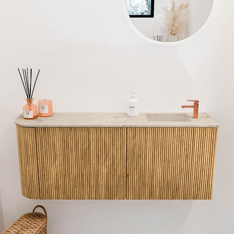 Mondiaz JOYA-DLUX Meuble de salle de bains 101.6cm - arrondi gauche couleur Oak - Vasque FAYE position Droite 1 trou de robinet couleur Frappe. SW1421989