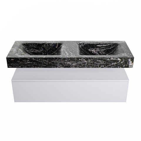 Mondiaz ALAN-DLUX Ensemble de meuble - 130cm - meuble Cale mat - 1 tiroir - Lavabo Cloud Lava suspendu - vasque Gauche et droite - 2 trous de robinet SW808576