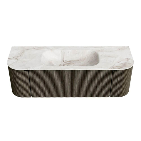 Mondiaz KURVE-DLUX Ensemble meuble de salle de bains - 140x46x40cm - 1 tiroir - 2 portes - lavabo solid surface - central - sans trou de robinet - Shadow SW1414350