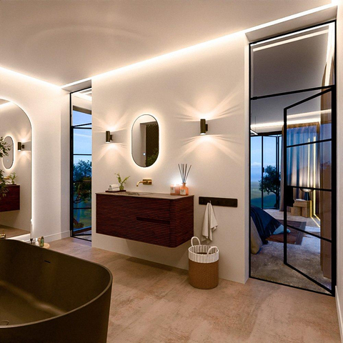 Mondiaz CIRO-DLUX Meuble de salle de bains - 120x45x50cm - plan vasque Solid surface Sombra - 1 lavabo à gauche - sans trous de robinetterie - 2 tiroirs - Ruby SW1531960