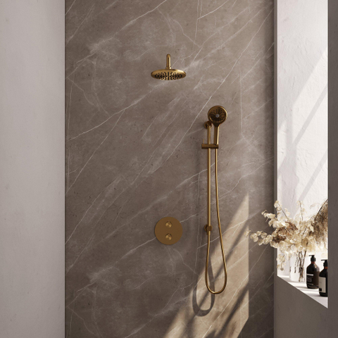 BRAUER Gold Edition ensemble de douche pluie encastré – douche de tête Ø 20 cm – bras mural courbé – douchette ronde – 3 voies – barre de douche SW1159045