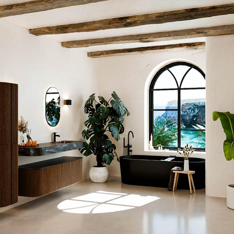 MONDIAZ THOR-DLUX 150cm badmeubel ronding links + rechts kleur Walnut met 1 lade en 2 deuren. Vrijhangende wastafel CLOUD Rechts 1 kraangat kleur Lava. SW1464655