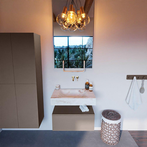 Mondiaz ALAN-DLUX Ensemble de meuble - 70cm - meuble Smoke mat - 1 tiroir - Lavabo Cloud Frappe suspendu - vasque Centre - 0 trous de robinet SW805028