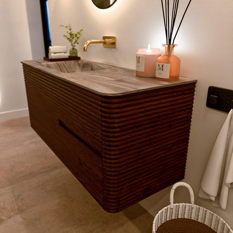 Mondiaz CIRO-DLUX Meuble de salle de bains - 120x45x50cm - plan vasque Solid surface Sombra - 1 lavabo à gauche - sans trous de robinetterie - 2 tiroirs - Ruby SW1531960