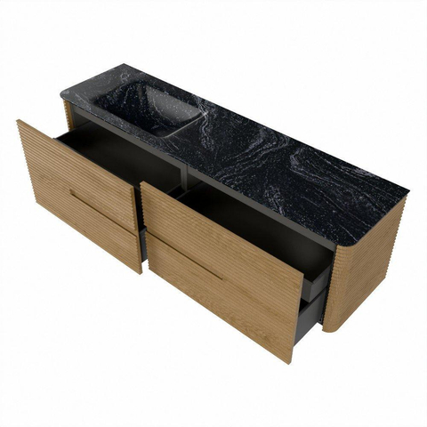 Mondiaz CIRO-DLUX Ensemble de meubles de salle de bains - 170x45x50cm - lavabo solid surface Lava - 1 vasque à gauche - sans trous de robinet - 4 tiroirs - Chêne SW1530995
