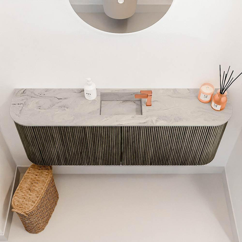 Mondiaz JOYA-DLUX Meuble de salle de bains 113,2cm - arrondis gauche et droite couleur Shadow - Vasque FAYE position Milieu 1 trou de robinet couleur Glace SW1426214