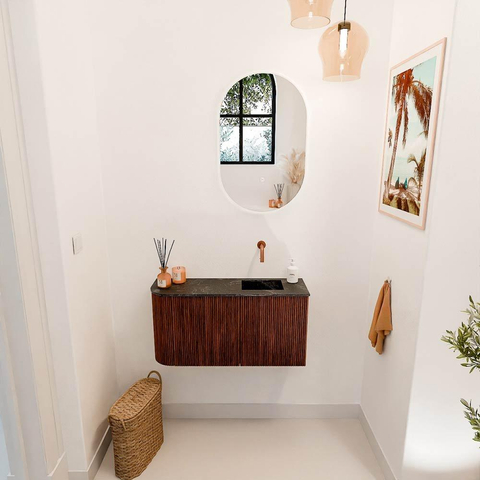 Mondiaz JOYA-DLUX 81.6cm toiletmeubel - ronding links kleur Ruby - Wastafel FAYE positie Rechts Zonder kraangat kleur Lava. SW1423648
