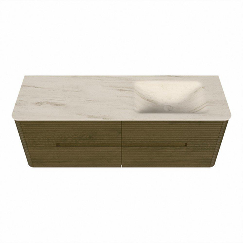 Mondiaz CIRO-DLUX Badkamermeubelset - 140x45x50cm - Solid surface wastafel Meli - 1 wasbak Rechts - 1 kraangat - 4 lades - Dusk SW1533192