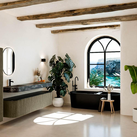 MONDIAZ THOR-DLUX 200cm meuble de salle de bains arrondi gauche + droite couleur Shadow avec 2 tiroirs et 2 portes. Vasque suspendue CLOUD Gauche 1 trou de robinet couleur Lava. SW1467042