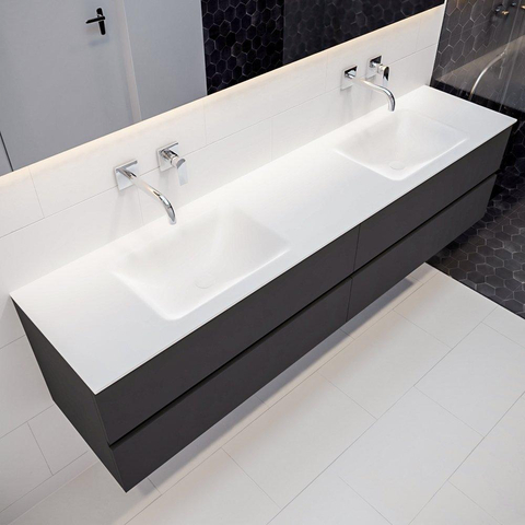 MONDIAZ VICA Ensemble de meuble salle de bain - 200cm - 4 tiroirs - lavabo Cloud double - 0 trou de robinet - solid surface gris foncé SW410400
