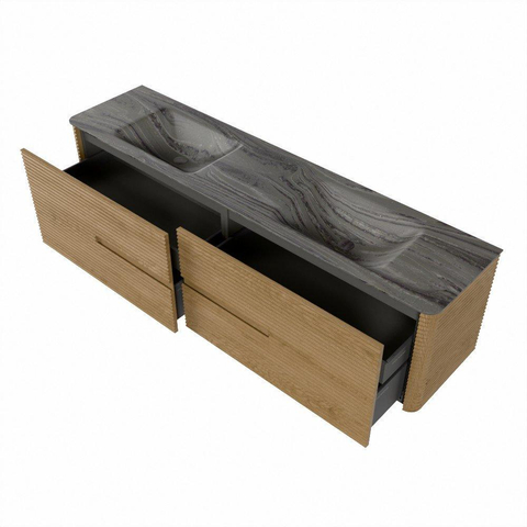 Mondiaz CIRO-DLUX Badkamermeubelset - 190x45x50cm - Solid surface wastafel Sombra - 2 wasbak Dubbel - zonder kraangaten - 4 lades - Oak SW1531278