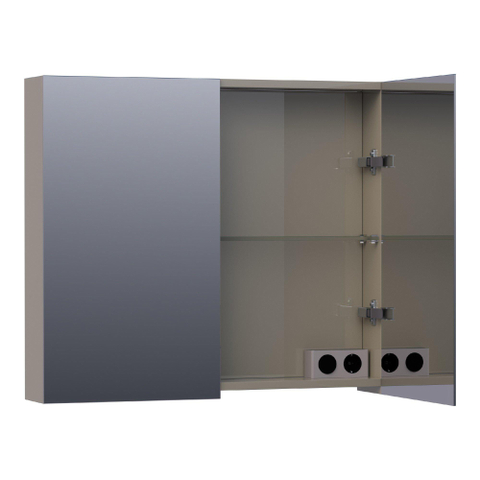 Saniclass Plain Spiegelkast - 80x70x15cm - 2 links/rechtsdraaiende spiegeldeuren - MDF - hoogglans taupe SW393085